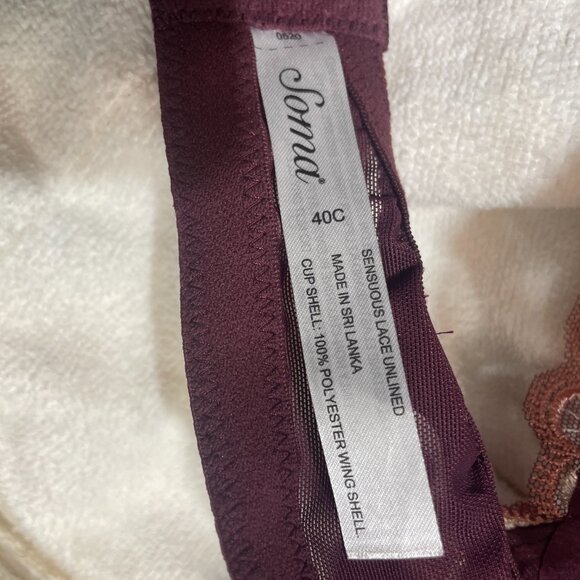 SOMA Sensuous Lace Unlined Underwire Bra Size 40 C Excellent Pre-Owned Condition - Picture 5 of 6